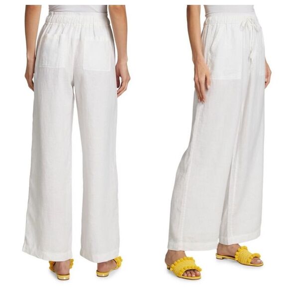 Allen Allen White Linen Pull On Wide Leg Pants Women’s 1X - Picture 1 of 8